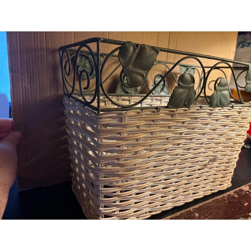 Wicker Magazine Rack Rattan & Metal Decorative Metal Framing